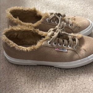 Superga Women's Beige Fur-Lined Sneakers